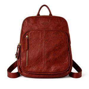 American Leather Co. Cleveland Backpack Purse Brown Tooled Classic Floral